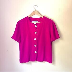 Vintage Hot Pink Button Down Blouse 1980s Size 10 (Modern 8-10)